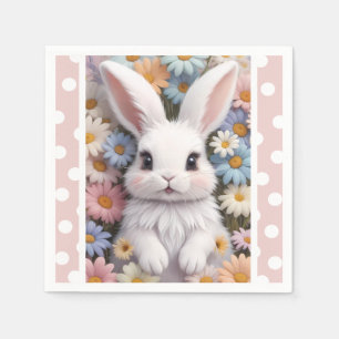 Serviette En Papier Joli Bunny Blanc Pastel Fleurs De Marguerite