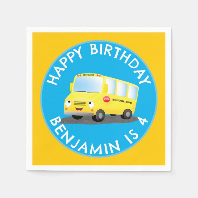 Serviette En Papier Joli bus scolaire jaune joyeux anniversaire person (Devant)
