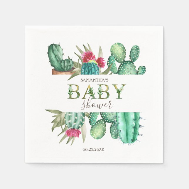 Serviette En Papier Joli Cactus à l'aquarelle (Devant)