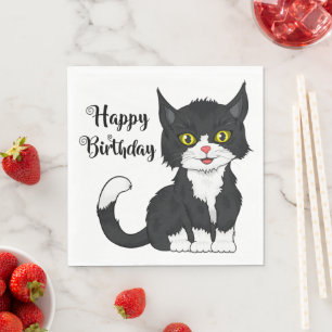 Serviette En Papier Joli Chat Chaton Dessin Animé Chat Gris Fête D'ann