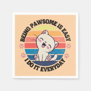 Serviette En Papier Joli chat Kawaii blanc