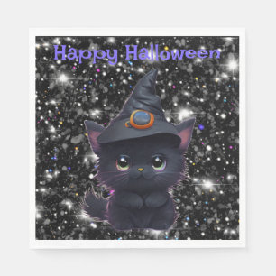 Serviette En Papier Joli chat noir Halloween fantaisiste