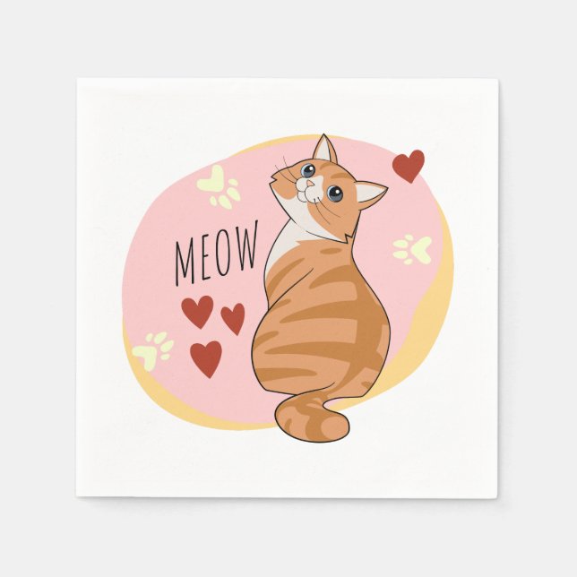 Serviette En Papier Joli chat orange (Devant)