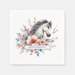 Serviette En Papier Joli cheval floral à l'aquarelle pour anniversaire