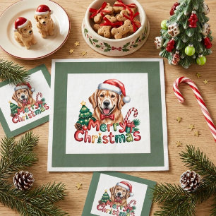 Serviette En Papier Joli chien Retriever doré Noël