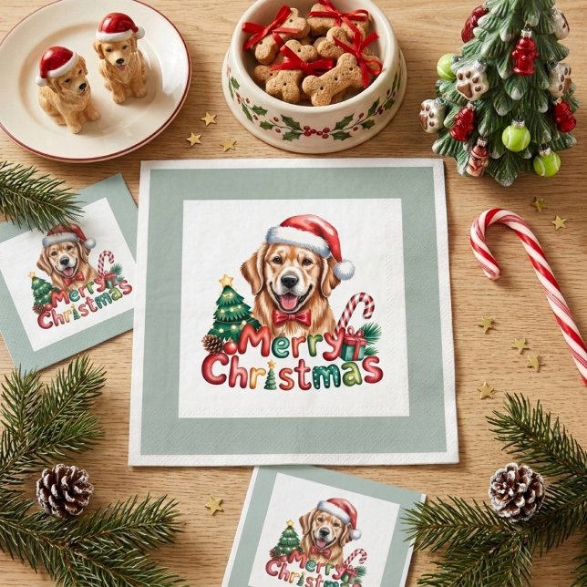 Serviette En Papier Joli chien retriever doré Noël (Créateur téléchargé)
