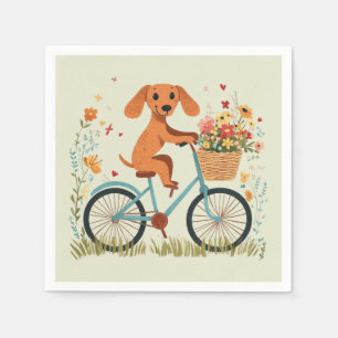 Serviette En Papier Joli chien teckel à vélo Fleurs printanières