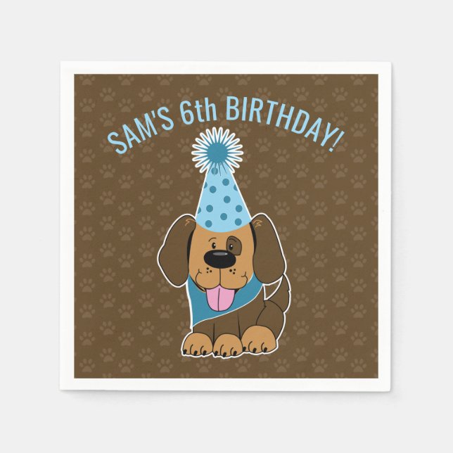 Serviette En Papier Joli Chiot Brown Paw-ty Anniversaire (Devant)