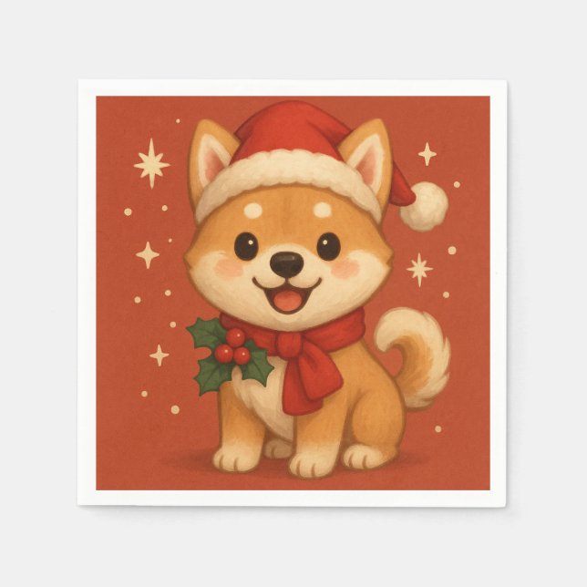 Serviette En Papier Joli chiot de Noël (Devant)