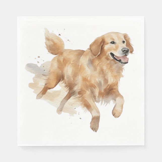 Serviette En Papier Joli chiot Retriever Golden en aquarelle (Devant)