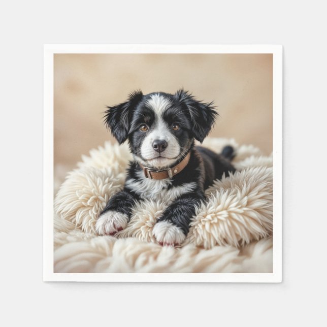 Serviette En Papier Joli chiot sur un Coussin à fourrure (Devant)