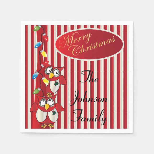 Serviette En Papier Joli Chouettes de Noël (Devant)