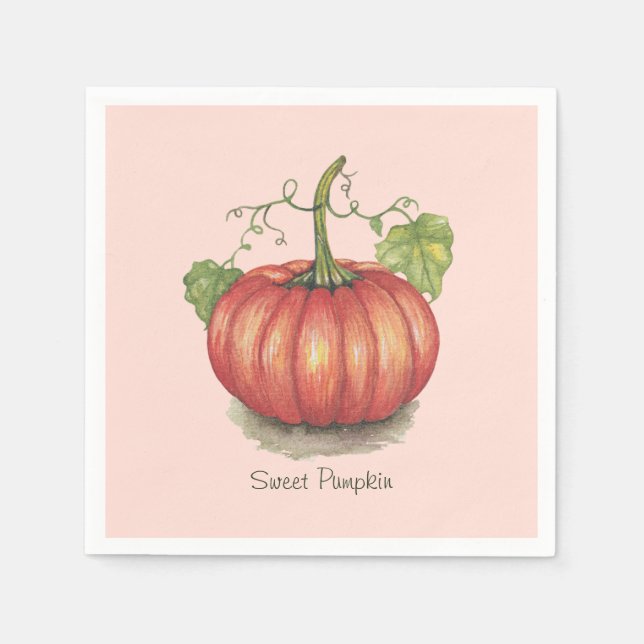 Serviette En Papier Joli Citrouille Avec Vins En Aquarelle (Devant)