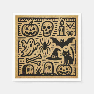 Serviette En Papier Joli citrouille et chauve-souris Halloween en hiér