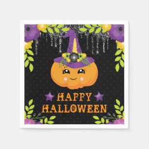 Serviette En Papier Joli Citrouille Floral Joyeux Halloween