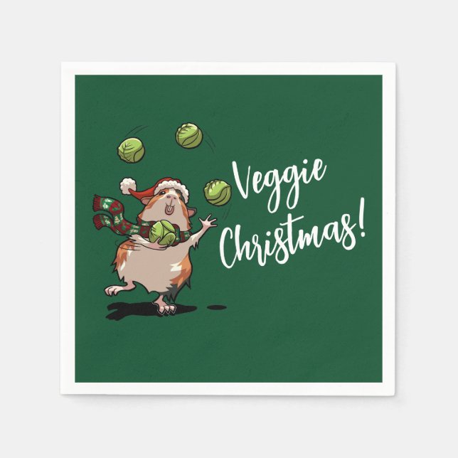 Serviette En Papier Joli cochon d'Inde végétal de Noël ! Lanceur de ch (Devant)
