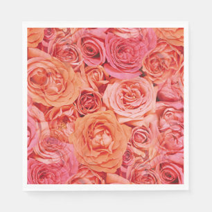 Serviette En Papier Joli Corail rose Rouge Orange Rose Fleurs Motif