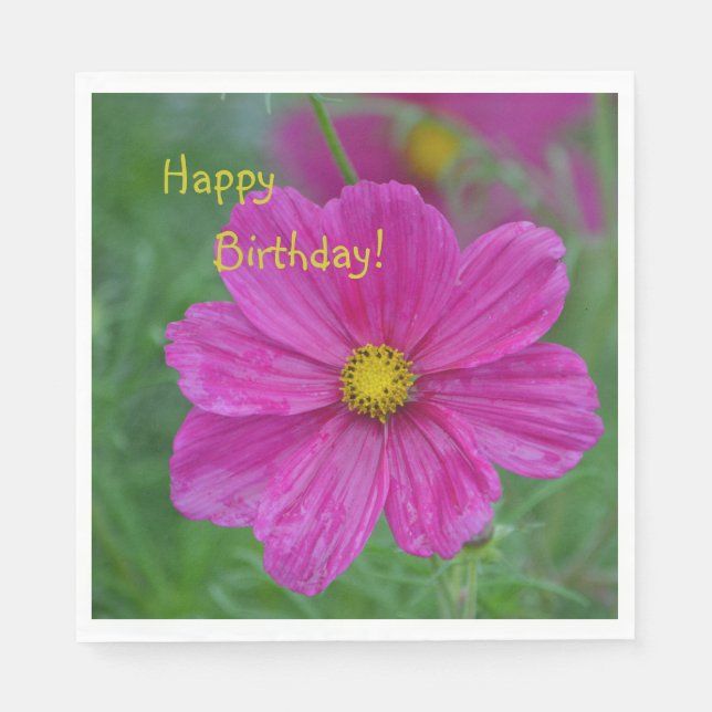 Serviette En Papier Joli Cosmos Rose Joyeux anniversaire (Devant)