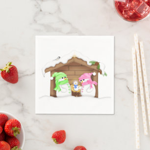 Serviette En Papier Joli crèche de Noël bonhomme de neige