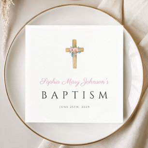 Serviette En Papier Joli Croix Florale Rose Religieuse Baptême