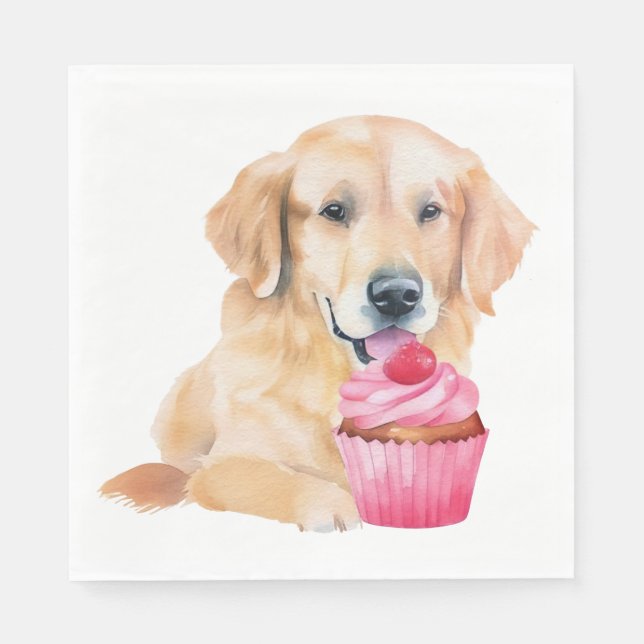 Serviette En Papier Joli Cupcake Retriever doré Aquarelle Chien Puppy (Devant)