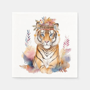 Serviette En Papier Joli design bohème aquarelle de tigre hippie
