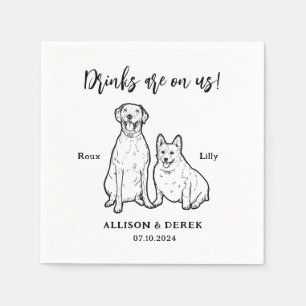 Serviette En Papier Joli dessin animal personnalisé 2 chiens Mariage