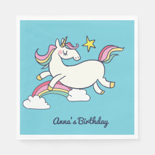Serviette En Papier Joli Doodle d'anniversaire Rainbow Unicorn Stars N