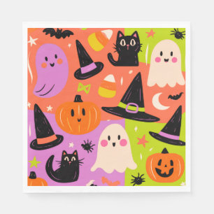 Serviette En Papier Joli doodle Halloween - Chat Citrouille Fantôme