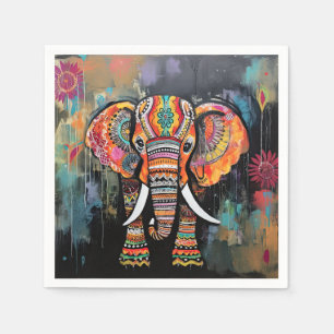 Serviette En Papier Joli éléphant coloré Funky Mélange Média Animal