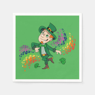 Serviette En Papier Joli et souriant dancing leprechaun, un arc-en-cie