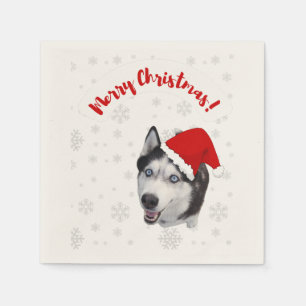Serviette En Papier Joli et souriant Husky dans le casquette rouge du