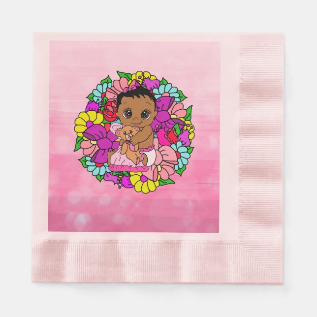 Serviette En Papier Joli fantaisie florale Baby shower ethnique fille (Devant)