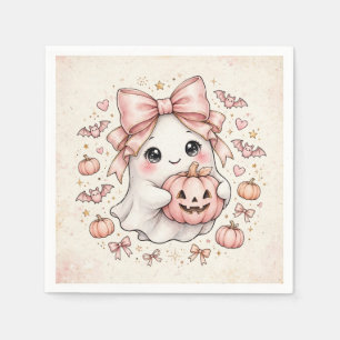 Serviette En Papier Joli Fantôme à Ruban Rose Halloween Citrouille Fêt