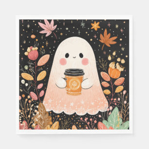 Serviette En Papier Joli Fantôme d'Automne avec Café à la Citrouille –
