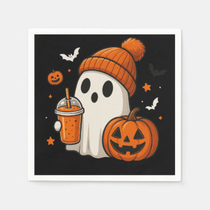 Serviette En Papier Joli fantôme d'Halloween avec citrouille et boisso