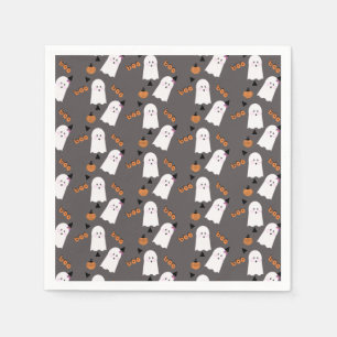Serviette En Papier Joli fantôme d'Halloween lutin orange gris confett
