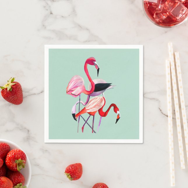 Serviette En Papier Joli flamant rose sur bleu (En situation)