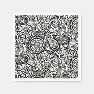 Serviette En Papier Joli floral paisley noir blanc
