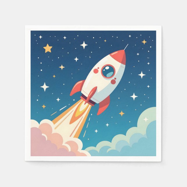 Serviette En Papier Joli fusée spatiale décolant (Devant)