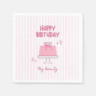 Serviette En Papier Joli gâteau d'anniversaire rose "Joyeux anniversai