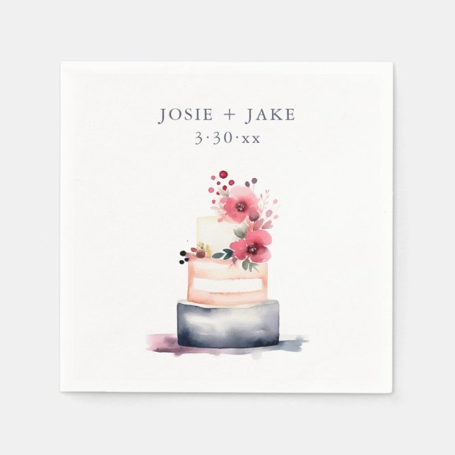Serviette En Papier Joli gâteau mariage aquarelle (Devant)