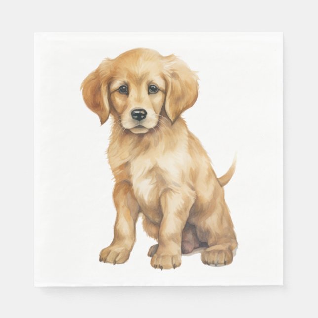 Serviette En Papier Joli Golden Retriever Chien à l'aquarelle (Devant)