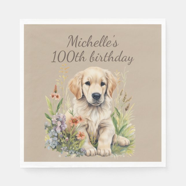 Serviette En Papier Joli Golden Retriever Chiot 100e anniversaire (Devant)