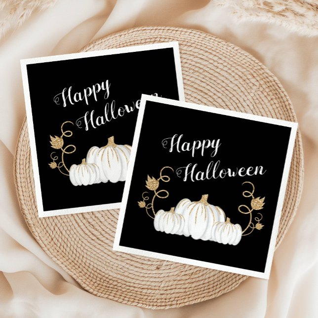 Serviette En Papier Joli Halloween Citrouille noir (Cute Black Pumpkin Happy Halloween Napkins)