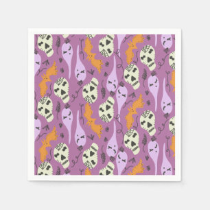 Serviette En Papier Joli Halloween Ghost Bat Crâne Doodle Motif