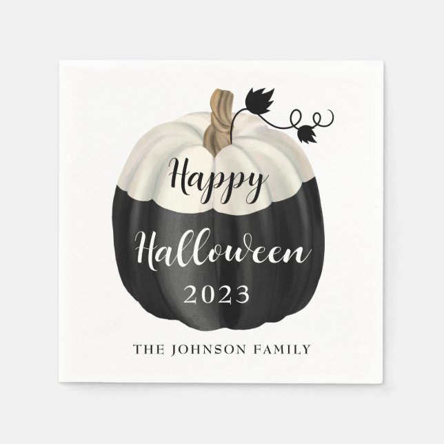 Serviette En Papier Joli Halloween noir et blanc Citrouille 2022 (Devant)
