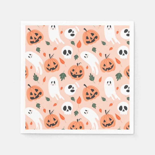 Serviette En Papier Joli Jack-O-Lanterne et Motif fantôme (Devant)