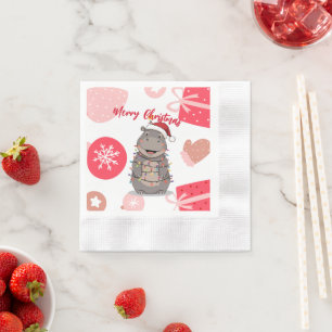 Serviette En Papier Joli joyeux Hippopotame arbre de Noël zoo safari N