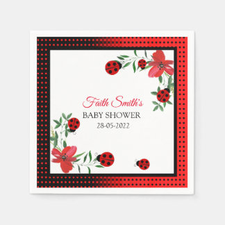 Serviette En Papier Joli Ladybugs rouge et noir | Fleurs aquarelles